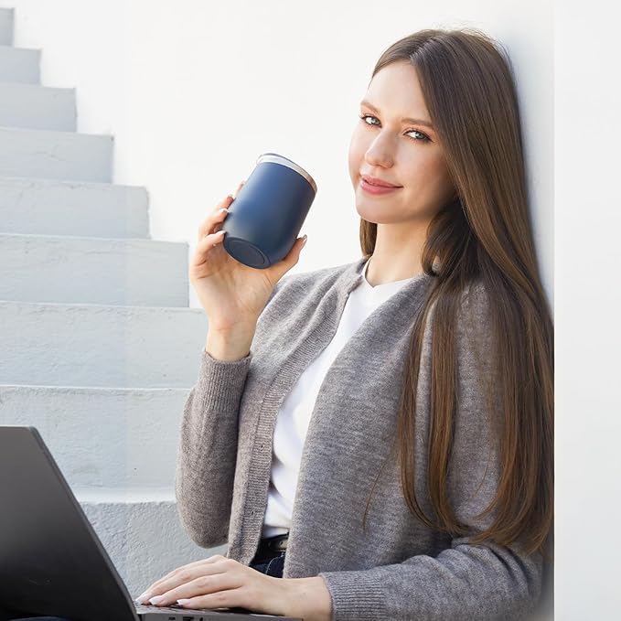 MEWAY 12oz/4 Pack Wine Tumbler Glasses with Lid - Stemless Double Wall Vacuum Stainless Steel Travel Tumbler - Keeping Cold & Hot for Wine,Coffee,Cocktails,Drinks-Family and Gifts (Navy,Set of 4)