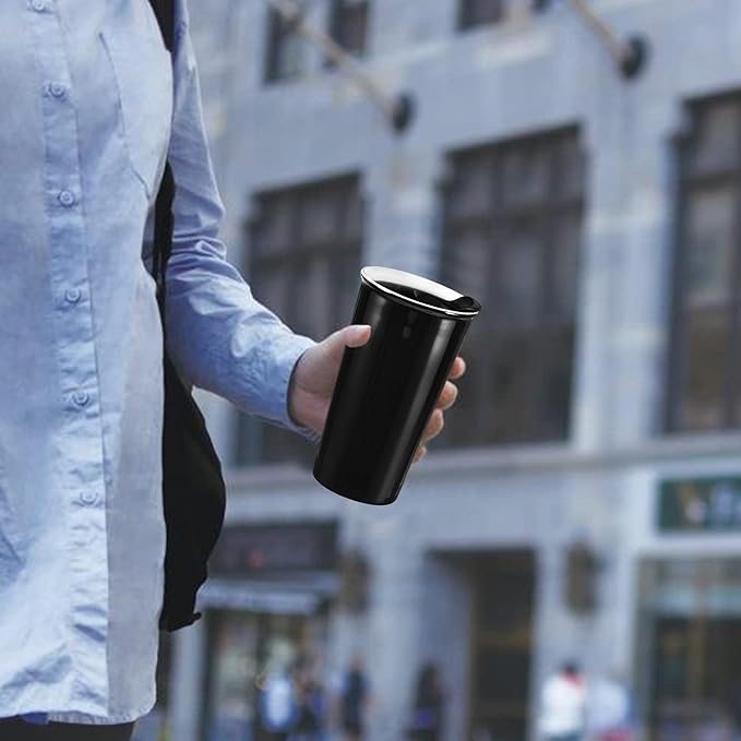 Ceramic Travel Mug, 12oz Unique To Go Coffee Mugs with Splash Resistant Lid and Color Box, Reusable Double Wall Black Mug Porcelain Coffee Cup, Gifts for Women Men Her Him, Black