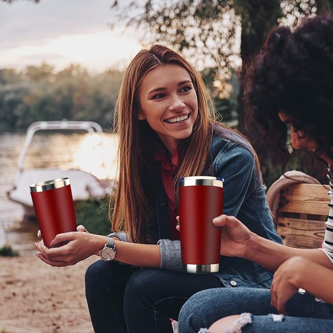 20oz Tumbler Bulk Stainless Steel Vacuum Insulated Tumblers with Lid Double Wall Travel Mug, Durable Powder Coated Coffee Cup, Suitable for Ice Drinks and Hot Beverage (Red 6pack)