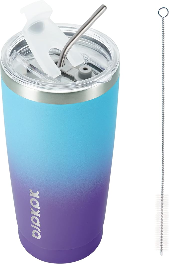 BJPKPK 20 oz Stainless Steel Vacuum Insulated Tumblers with Lids and Straw Reusable Travel Water Mug Double Wall Coffee Cup for Women and Men,Ocean Dream