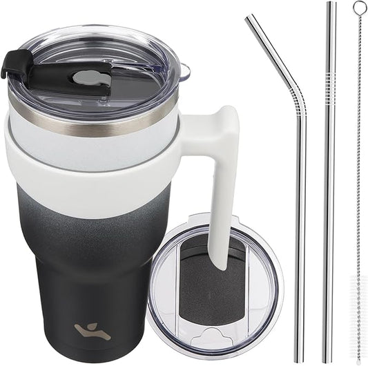 40 oz Tumbler with Handle and 2 Straw 2 Lid, Insulated Water Bottle Stainless Steel Vacuum Cup Reusable Travel Mug,Day Night