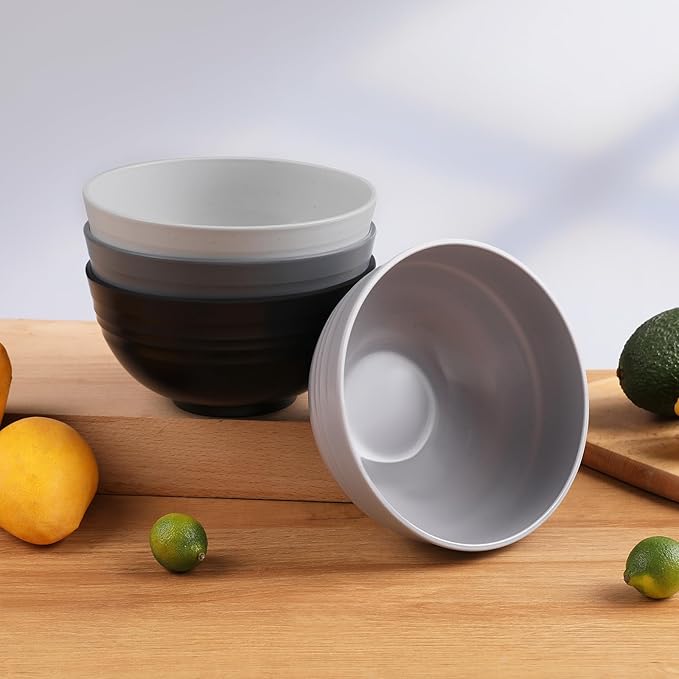 12 Pcs Unbreakable Cereal Bowls Set, 26 Oz Wheat Straw Bowls Set, Microwave & Dishwasher Safe Bowls for Kitchen, Reusable Plastic Bowls for Soup, Salad and Snack, BPA Free, Dark Gray