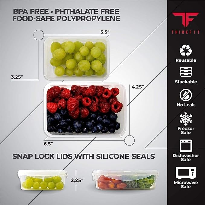 ThinkFit Red Reusable Lunch Bag with 6 Portion Control Containers, 2 XL Ice Packs, Pill Box, and Shoulder Strap - Microwavable and Freezer Safe