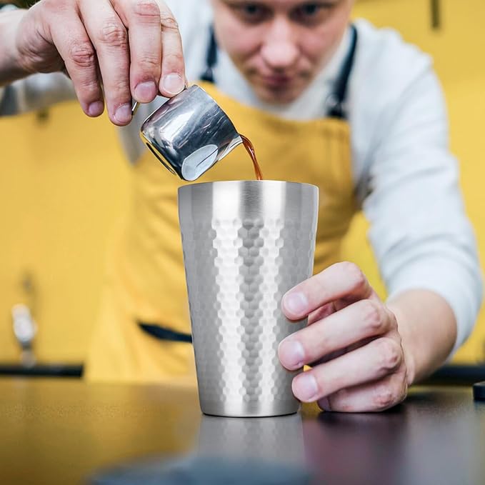 Beasea Stainless Steel Cups 15 oz, 4 Pack Large Stackable Stainless Steel Tumbler Bulk Double Wall Insulated Metal Pint Glasses Tin Cups for Drinking Home Restaurant Office Party Camping