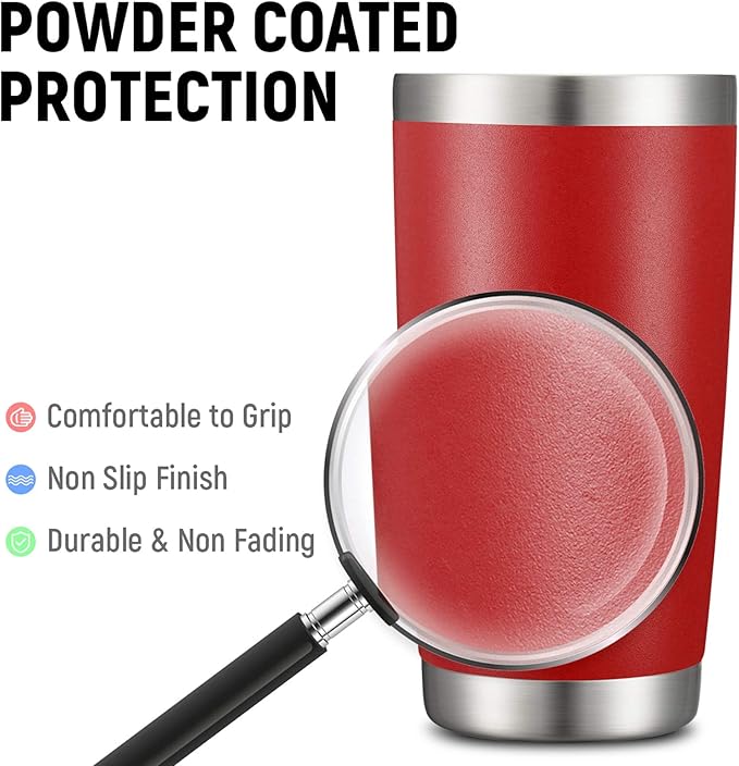 COMOOO 20oz Double Wall Vacuum Insulated Travel Mug, Stainless Steel Tumbler with Lid and Straw Durable Powder Coated Insulated Coffee Cup for Cold & Hot Drinks (Red, 6 PACK)