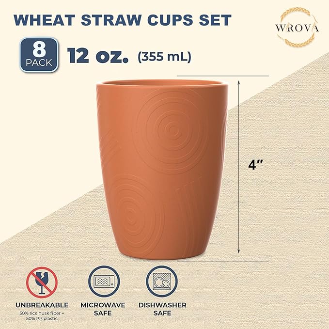Wheat Straw Cups 8 PCS Good Alternative to Plastic Reusable Cups 12 oz Unbreakable Drinking Cup Reusable Dishwasher Safe Water Plastic Glasses Colorful