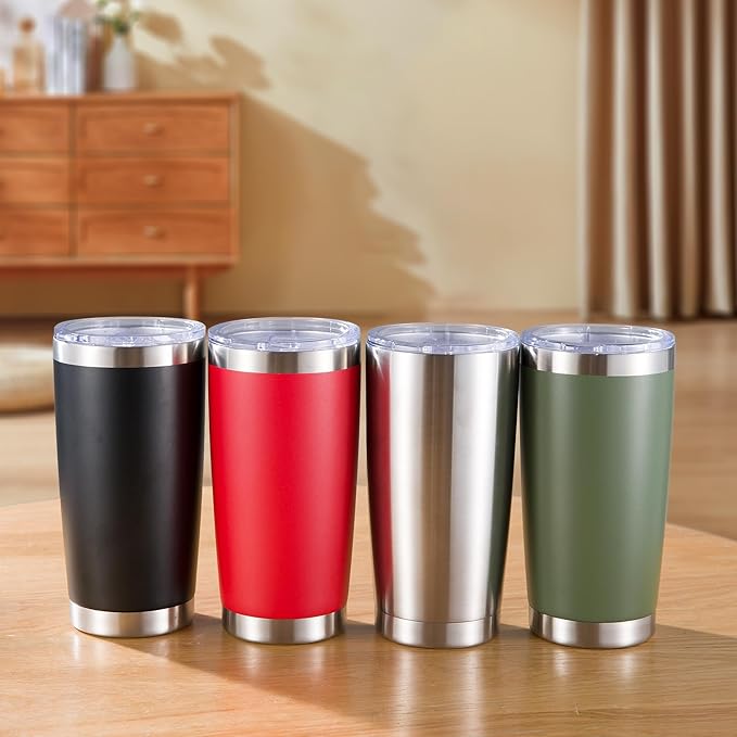 20 oz Tumblers Bulk Stainless Steel Tumbler with Lid Double Wall Vacuum Insulated Coffee Mug 20oz Powder Coated Cup for Hot and Cold Drinks, Stainless, 6 pack
