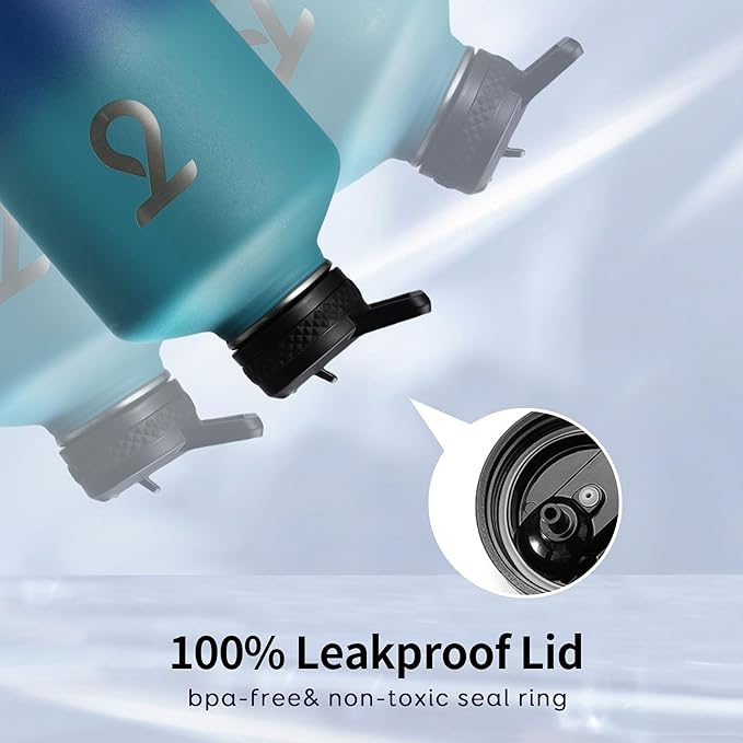 Trebo 1 Gallon(128oz) Water Bottle Insulated with Paracord Handle and Straw,Vacuum Double Wall Stainless Steel Large Jug Keep Cold 48 Hours, Leakproof & BPA Free for Men Gym/Hiking/Camping, Cyan Blue