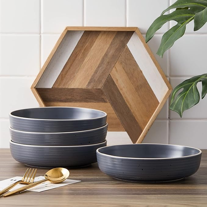 Stone Lain Lauren Modern Stoneware 16-piece Round Dinnerware Set, Plates and bowls Set, Dish set for 4, Charcoal