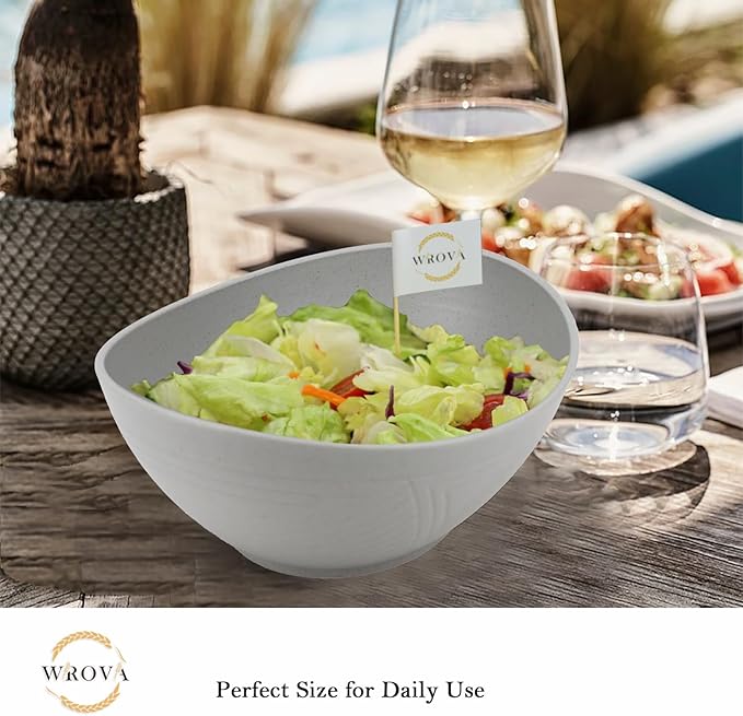 Wrova Wheat Straw Bowls Set,Unbreakable Large Salad Bowls Set of 2,Microwave and Dishwasher Safe Bowls Plastic Bowls for Eating,BPA Free Salad Bowl for Serving,Oatmeal and Salad.Gray