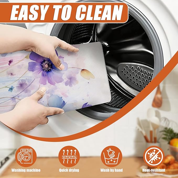 Watercolor Flowers Dish Drying Mat for Kitchen Counter Microfiber Absorbent Dish Kitchen Drying Mat Draining Reusable Washable for Dishes/Utensils/Counterto