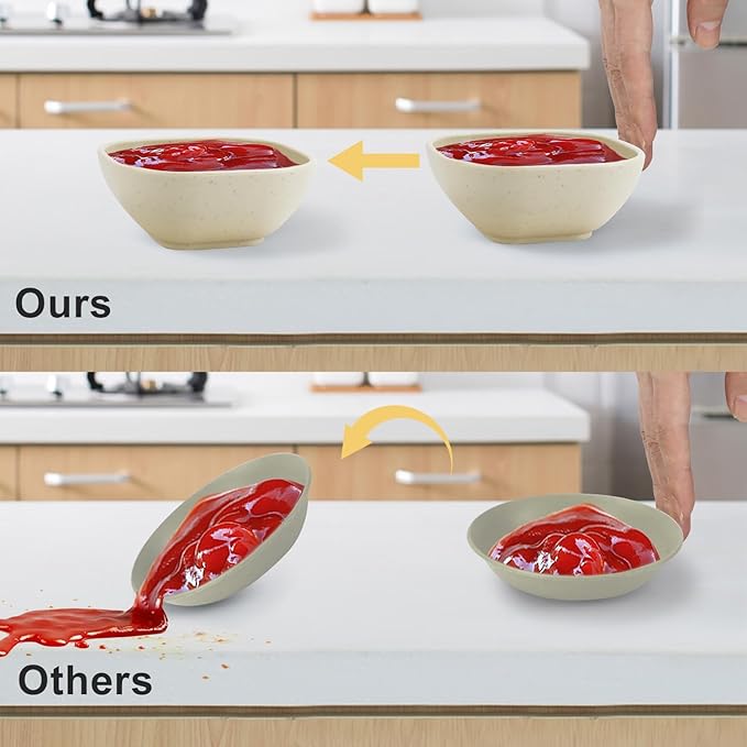 Wrova 6-Pack Wheat Straw Dipping Bowls, 5oz - Unbreakable, Microwave & Dishwasher Safe for Ketchup, Sushi, Condiments - Beige Series