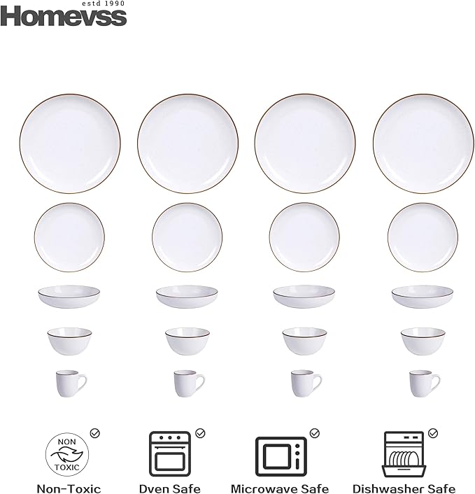 Eur-Nordic Shape Raising Rim 20pc Dinnerware Set, Matte White with Speckle Effect