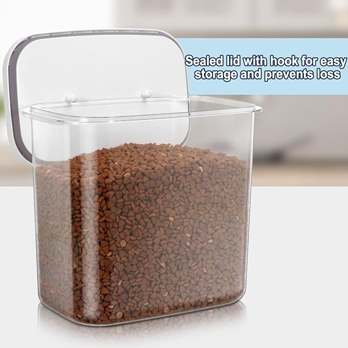 12 lbs Airtight Dog Cat Food Storage Container and Dog Treat Containers BPA-Free, PET Clear Stackable Pet Storage Bin, 1-Cup Scoop, 1-Sponge cleaning brush, Pop Top, With handle, Easy Mobility-large