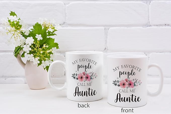 QASHWEY Auntie Mug, Auntie Coffee Mug, Auntie Gifts from Nephew Niece, Mothers Day Gifts for Auntie, Aunt Mug Cup Gifts for Auntie, My Favorite People Call Me Auntie Coffee Cups Ceramic 11oz, 338LD