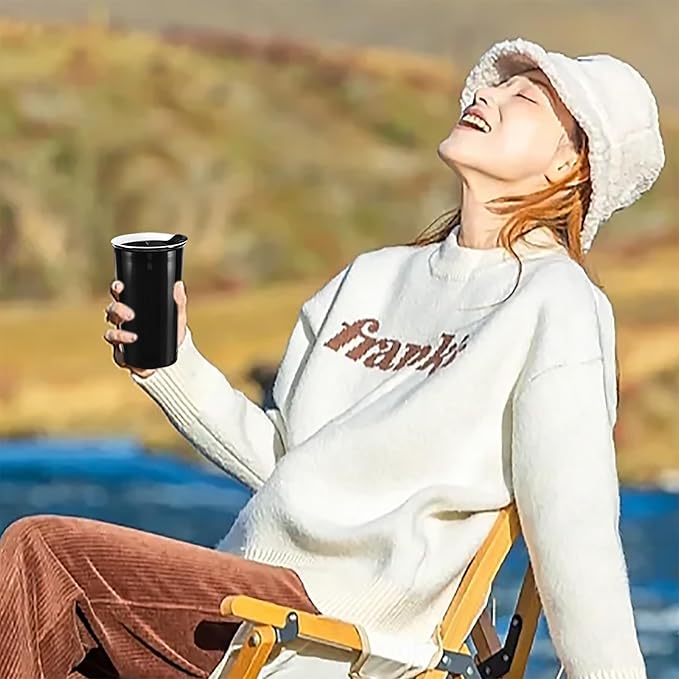 Ceramic Travel Mug, 12oz Unique To Go Coffee Mugs with Splash Resistant Lid and Color Box, Reusable Double Wall Black Mug Porcelain Coffee Cup, Gifts for Women Men Her Him, Black