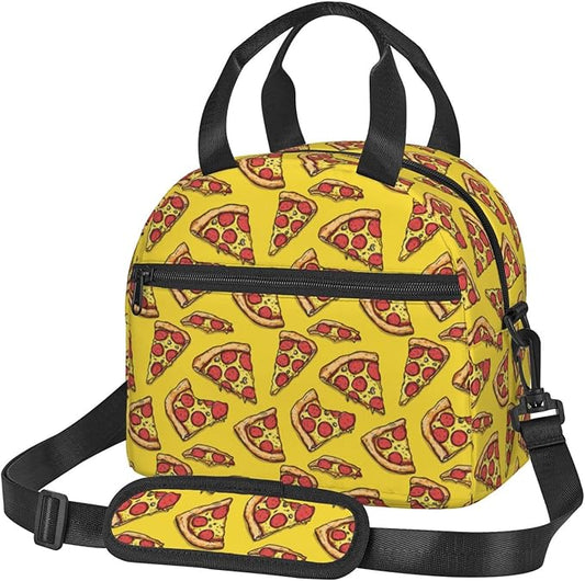 Pizza Reusable Insulated Lunch Box Waterproof Lunch Bag with Detachable and Adjustable Shoulder Strap for Office Picnic or Travel