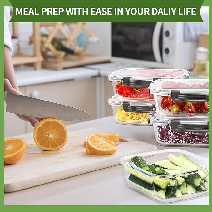 Skroam 5-Packs 36OZ Glass Food Storage Containers with Lids Airtight, Glass Meal Prep Container for Lunch, Pantry Organizers and Storage, Glass Lunch Boxes for Freezer to Oven Safe, Leak Proof