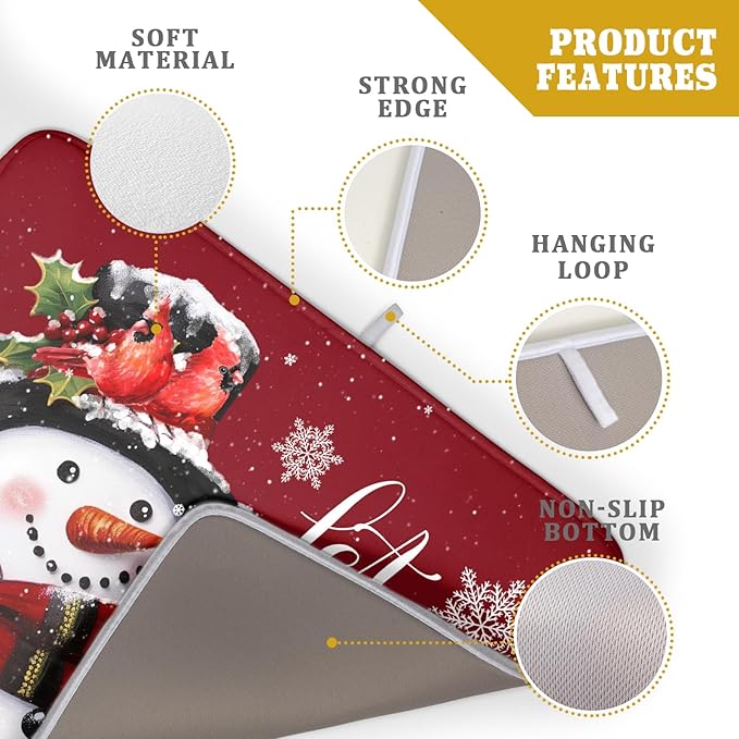 Christmas Dish Drying Mat for Kitchen Counter Snowman Let It Snow Microfiber Absorbent Dish Draining Reusable Washable Foldable Extra Large 18"x24"