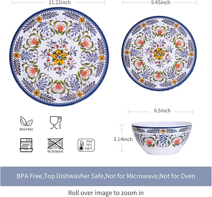 Melamine Dinnerware Set 12-Piece for 4 Dish Set Plates Bowls Unbreakable Dishware for Indoor Outdoor Use Lightweight Durable for Camping Picnics Parties Purple