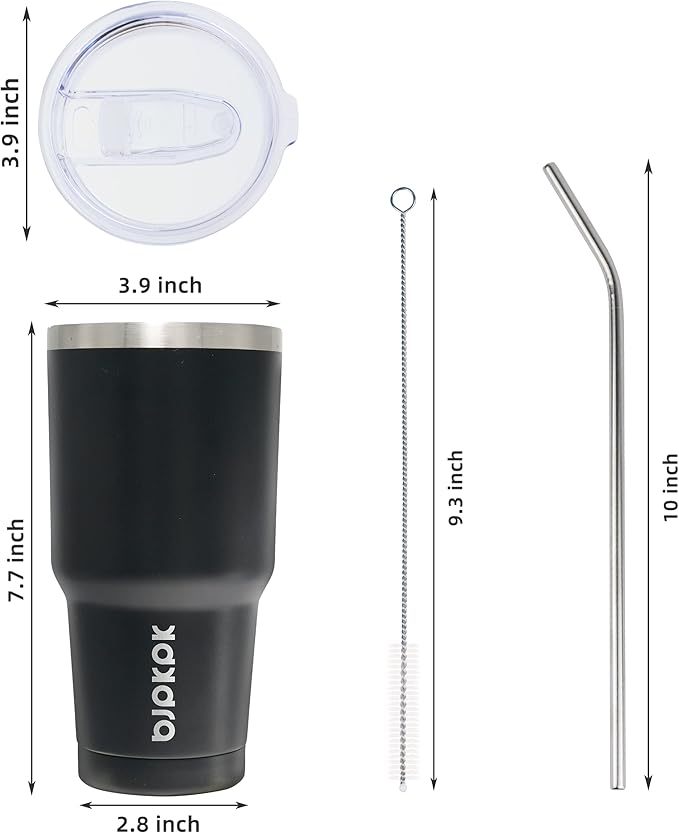 BJPKPK 30 oz Stainless Steel Tumbler with Lid and Straw Insulated Travel Coffee Mug Reusable Metal Thermal Cup,Black