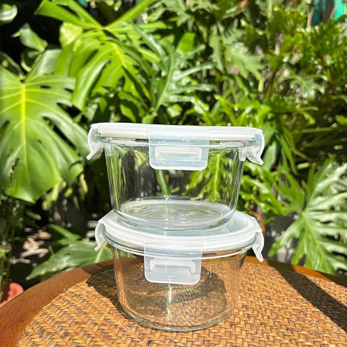 2 Cup Round Glass Soup Storage Containers with Lids, Round Glass Food Container with Airtight Lids, Borosilicate Food Storage Containers for Leftover, Oven, Dishwasher, Fridge Safe (4 Pack)