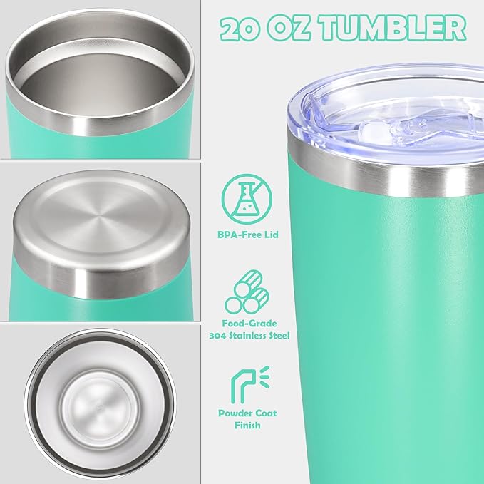 20oz Tumbler Bulk Stainless Steel Tumbler Cup with Lid Vacuum Insulated Double Wall Travel Mug, Durable Powder Coated Travel Coffee Tumbler Mug for Hot & Cold Drinks, Light Blue,12 Pack