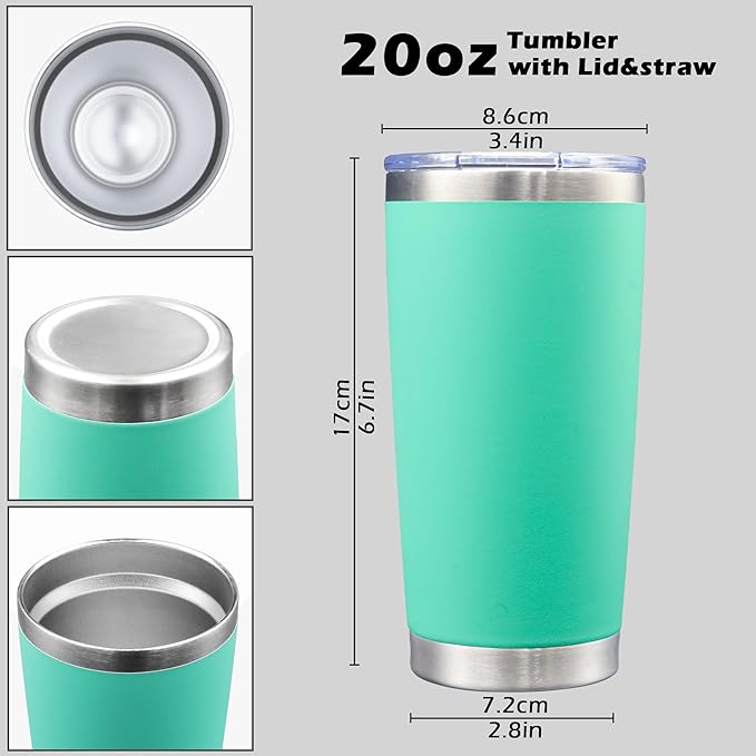 20oz Tumbler Bulk Stainless Steel Tumblers with Lid Vacuum Insulated Double Wall Travel Coffee Mug Powder Coated Tumbler Cup for Hot and Cold Drinks(Light Blue, 12 pack)