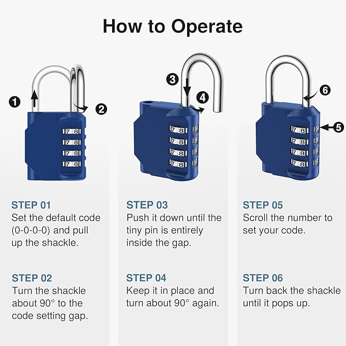 Puroma Combination Lock 4 Digit Waterproof Locker Locks Secure Outdoor Padlock for Gym Lockers, Toolboxes, Gates, Fences, Storage, Sports Locker, Cabinets (Blue)