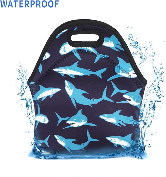 Violet Mist Womens Cute Reusable Neoprene Lunch Bag Insulated Lunch Box Thermal Shark Lunch Bags Tote Waterproof Animal Food Handbags Meal Prep Lunchbags Travel Work Gift for Women Men Adult