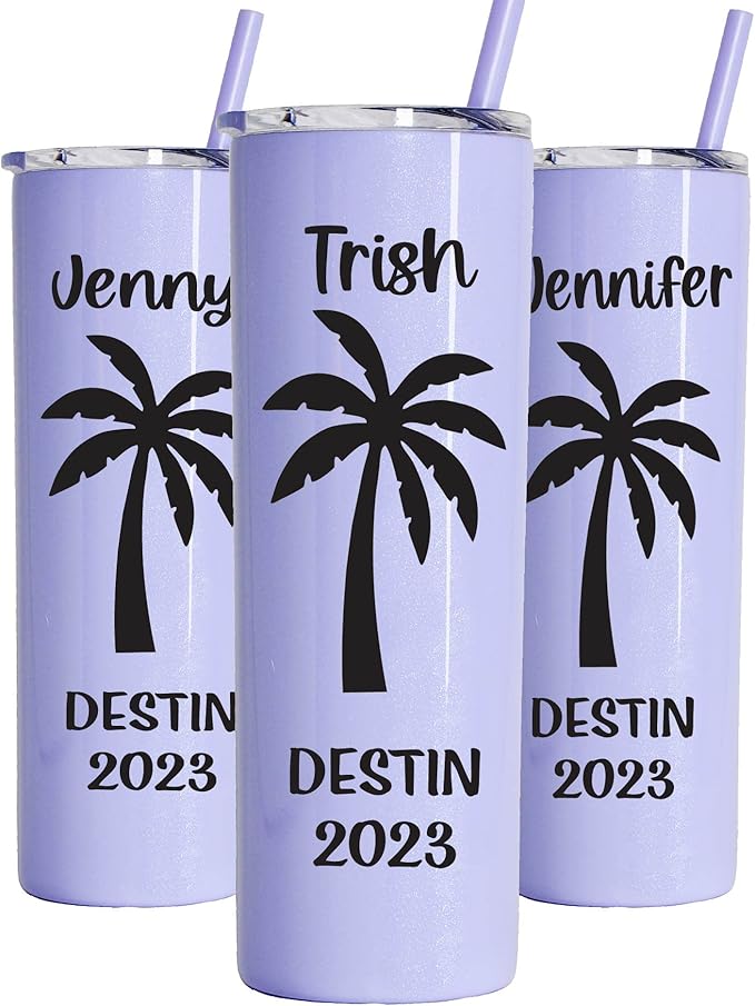 AVITO Personalized Palm Tree Tumbler - 20 oz Glitter Light Purple Tumbler - Includes Straw and Lid with Straw Opening - Vacuum Insulated - Stainless Steel