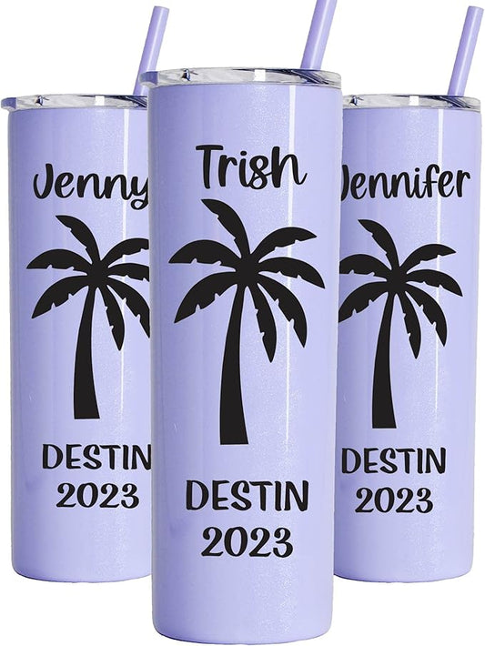 AVITO Personalized Palm Tree Tumbler - 20 oz Glitter Light Purple Tumbler - Includes Straw and Lid with Straw Opening - Vacuum Insulated - Stainless Steel