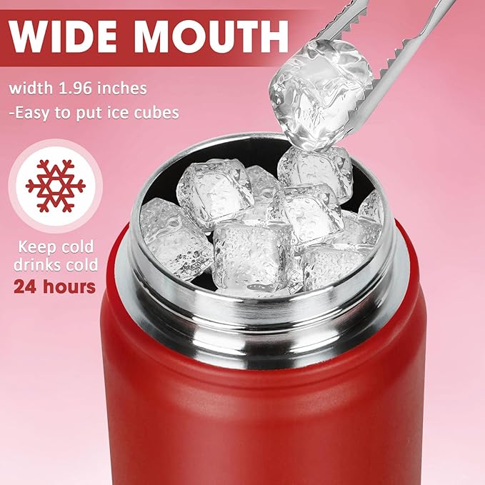 24 oz Insulated Water Bottle with Straw, Stainless Steel Double Wall Vacuum Thermos with Straw Lid Leak Proof, Wide Mouth Lid, Keep Cold and Hot