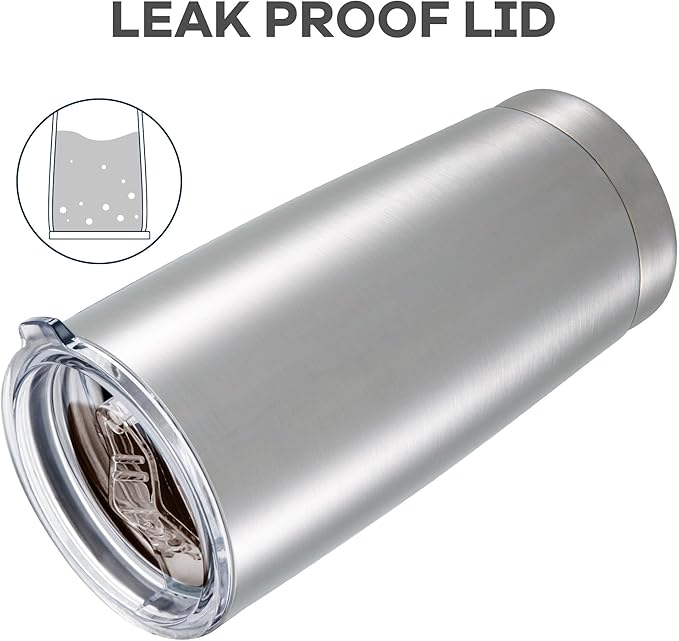 20 oz Tumbler with Lid Stainless Steel Double Wall Vacuum Insulated Tumblers Powder Coated Cups Travel Mug Keep Drinks Cold and Hot, Stainless Steel