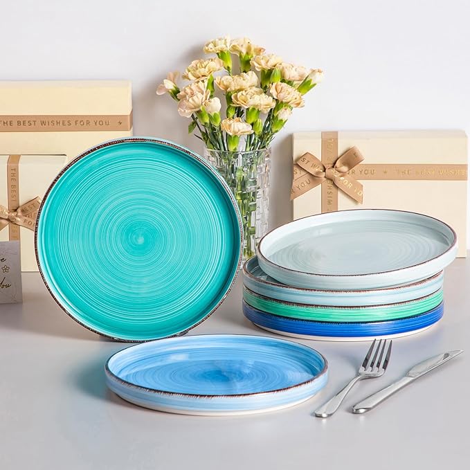 vancasso Bonita 8.5 inch Salad Plates, Ceramic Small Dinner Plates Set, Dessert Plates Set of 6, Microwave,Oven and Dishwasher Safe, Blue