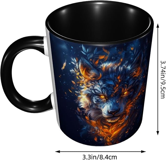 Yrebyou Wolf Coffee Mug Funny Tea Cup Ceramic Mugs 11OZ with Handle Gifts for Women Men Home Office Decor