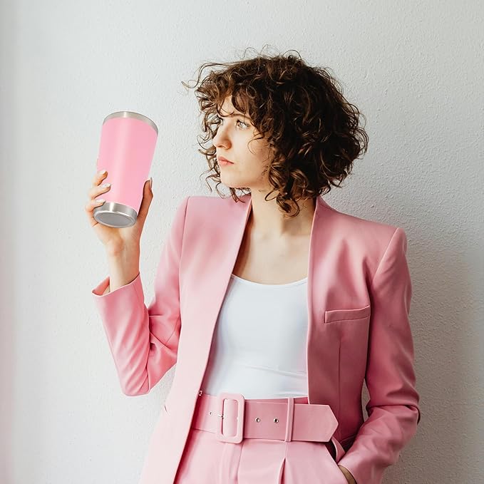 20 oz Tumbler with lid Double Wall Vacuum Insulated Tumblers Stainless Steel Coffee Mug Travel Coffee Tumbler Powder Coated Tumbler Cup Keep Hot&Cold - (Pink 1 Pack)