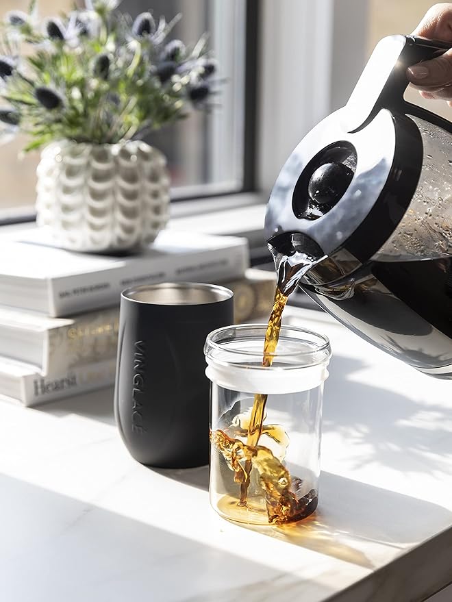 Vinglacé Stainless Steel Stemless Wine Glass- Insulated Wine Tumbler with Glass Insert and Sip Lid, 10 oz, Black