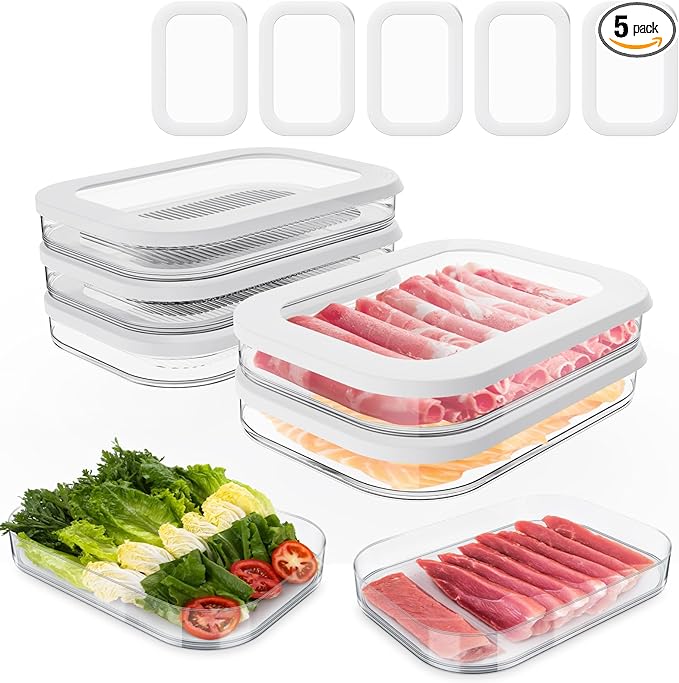 5 Pcs Deli Meat Container for Fridge, Stackable Bacon Lunch Meat Container for Refrigerator, Food Storage Boxes with 5 Lids for Cold Cuts, Cheese, LunchMeat, Salami, Meal Prep Containers, BPA Free