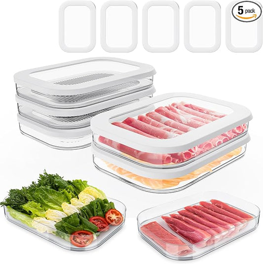 5 Pcs Deli Meat Container for Fridge, Stackable Bacon Lunch Meat Container for Refrigerator, Food Storage Boxes with 5 Lids for Cold Cuts, Cheese, LunchMeat, Salami, Meal Prep Containers, BPA Free
