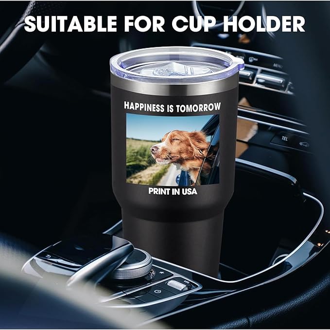 Personalized Custom Tumbler Print in USA 30oz Stainless Steel Coffee Cup with Lid & Straw Double Wall Insulated Tumbler with Colorful Text Logo Photo