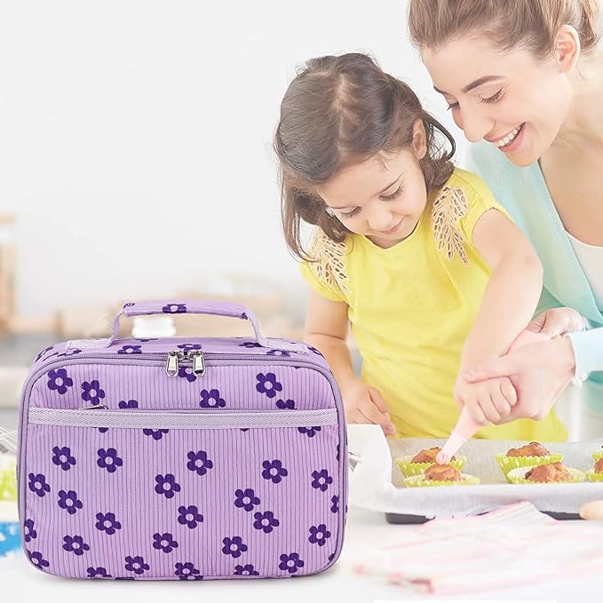 Bluboon Kids Girls Lunch Bag Insulated Lunch Box for school Corduroy Lunch Cooler Organizer School Kids Lunch Tote