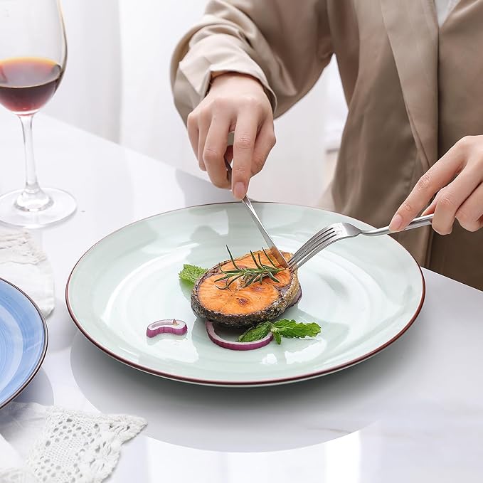 Selamica Ceramic Dinnerware Sets for 6, 18 Pieces Plates and Bowls Set, Scratch Resistant Dishes Set, Handpainted Swirl with Spot Dishwasher & Microwave Safe, Gradient Color