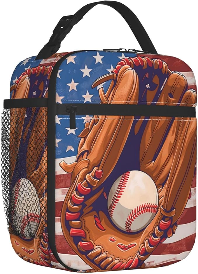 American Spirit Baseball Lunch Box for Women Men, Insulated Lunch Box, Reusable Lunch Bag for Office, Work, Picnic, Travel