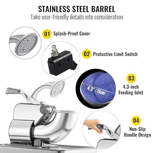 VEVOR 110V Commercial Ice Crusher 661LBS/H, ETL Approved 300W Electric Snow Cone Machine with Dual Blades, Stainless Steel Shaved Ice Machine with Safety On/Off Switch for Family, Restaurants, Bars