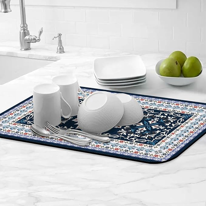 Boho Geometric Rug Dish Drying Mats Super Absorbent Dish Drainer Rack Pad Non-Slip Drying Mat for Kitchen Counter, 24"x16"