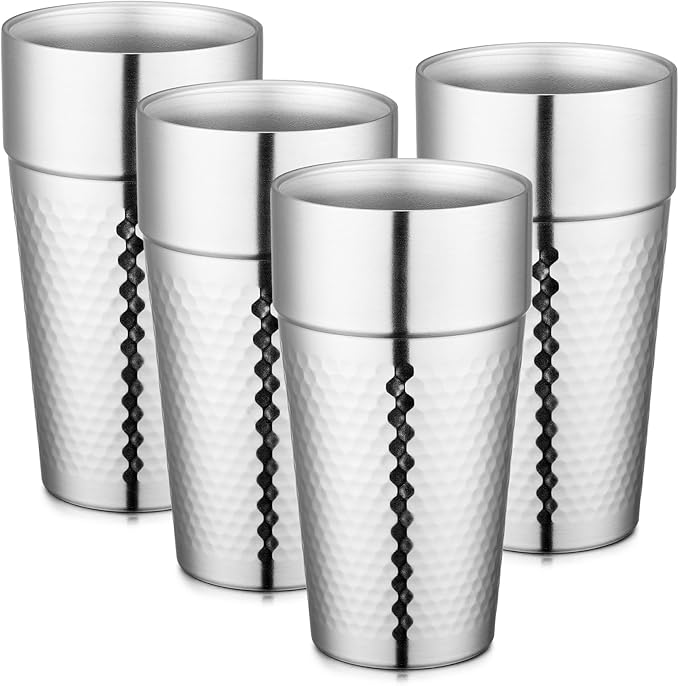 Beasea Stainless Steel Cups 19 oz, 4 Pack Large 18.6oz 550ml Stainless Steel Tumbler Stackable Double Wall Insulated Metal Drinking Glasses for Home Restaurant Office Party Camping