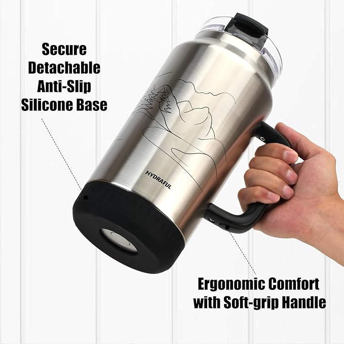 Hydraful 64 oz Tumbler with Handle and Straw - 100% Leak-Proof - Insulated Cup Reusable Stainless Steel Large Water Bottle Travel Mug for Gym, Hiking, and Camping - Gifts for Women Men Him Her