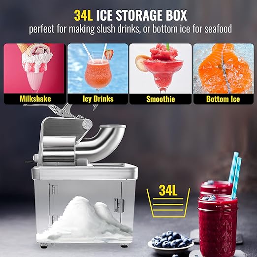 VEVOR 110V Commercial Ice Crusher 661LBS/H, ETL Approved 300W Electric Snow Cone Machine with Dual Blades, Stainless Steel Shaved Ice Machine with Safety On/Off Switch for Family, Restaurants, Bars