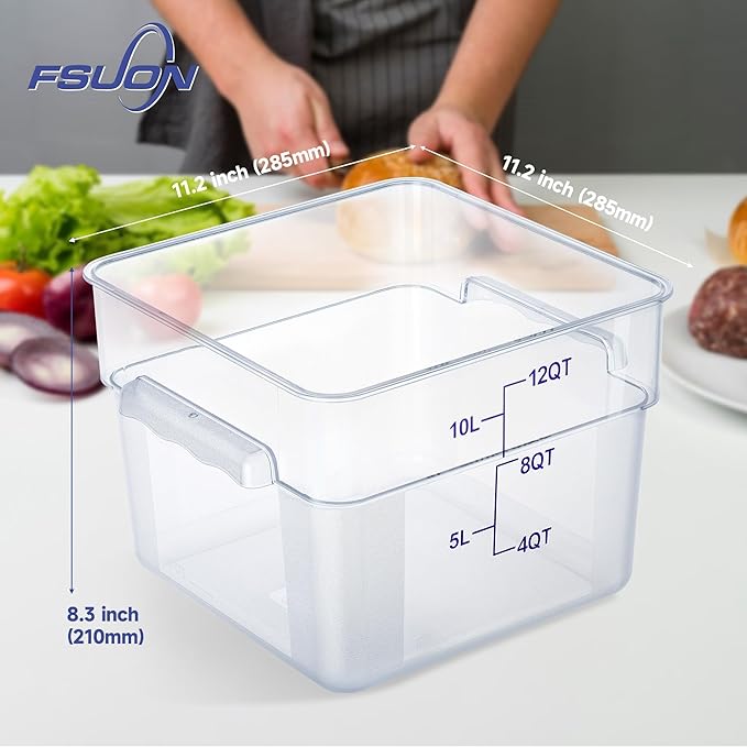 4 Pack Clear Food Storage Containers with Lids and Handles Polycarbonate Square Commercial Food Containers, NSF (12Qt)